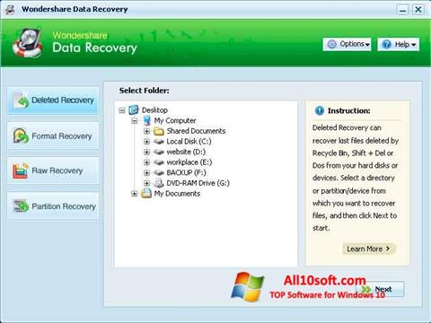 Screenshot Wondershare Data Recovery Windows 10